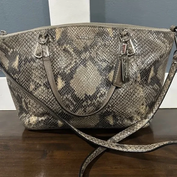 Coach Madison Kelsey Satchel Bag Medium Gray Snake Print - Picture 1 of 4